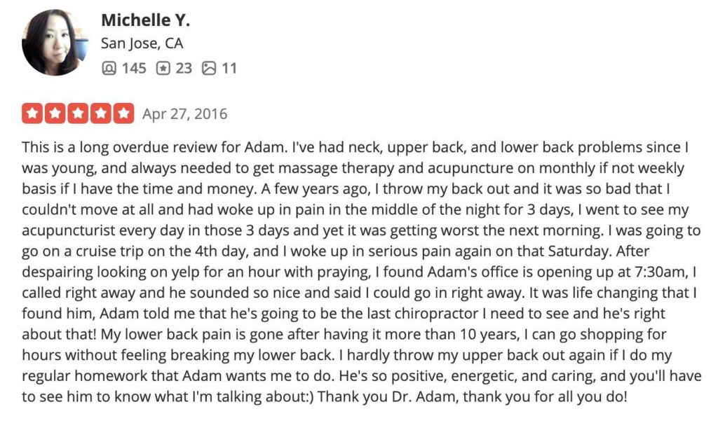 Spinal recovery testimonial for Dr Adam Fields