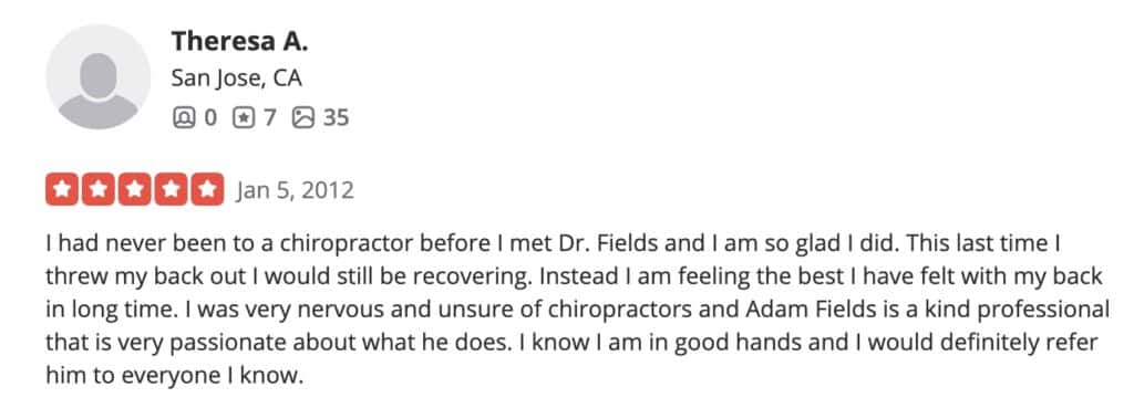 Back recovery testimonial for Dr Adam Fields 