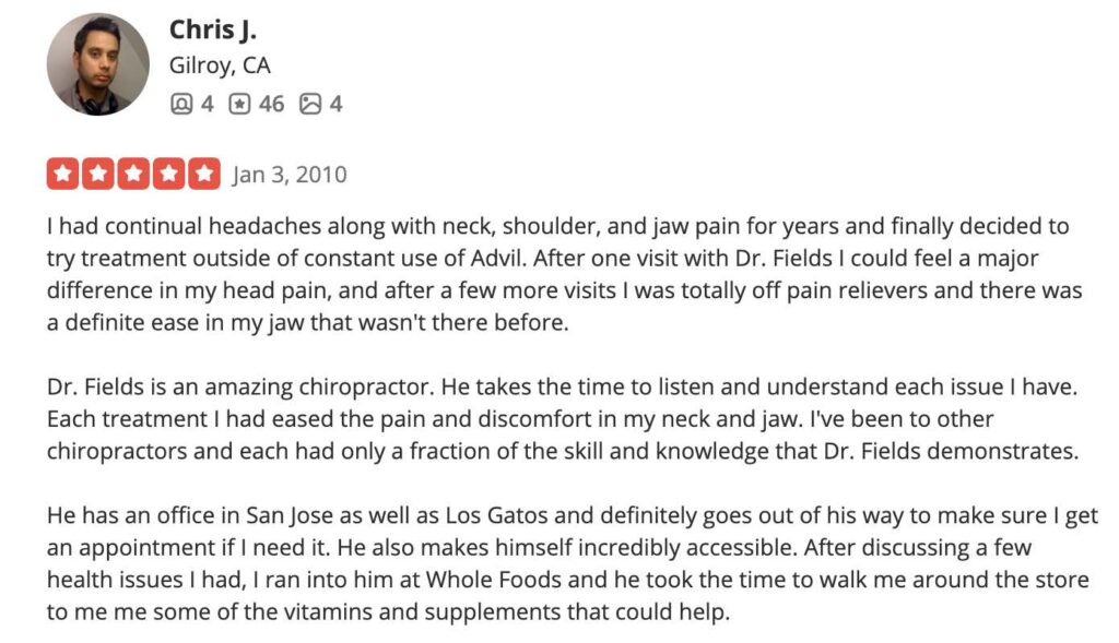 Headache recovery testimonial for Dr Adam Fields