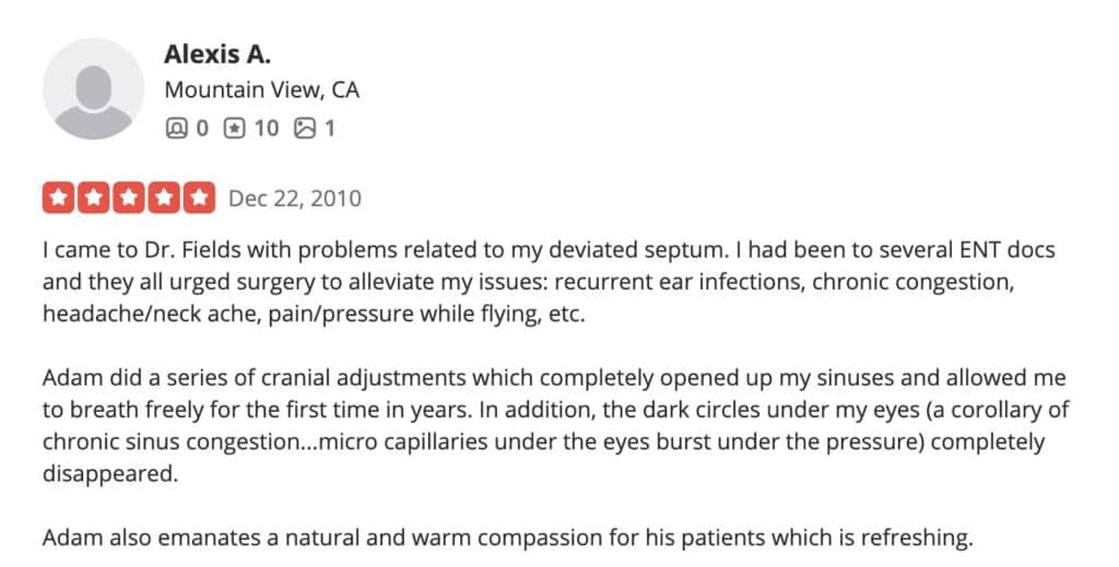 Sinus relief testimonial for Dr Adam Fields