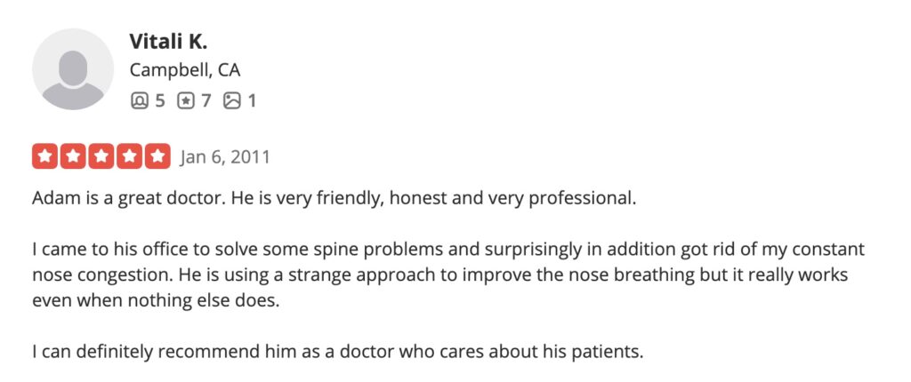 Spine and sinus recovery testimonial for Dr Adam Fields